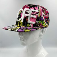 DOPE - Summer Wide Flat Brim Embroidered Baseball Cap | Colourful Retro Pattern & Double Snap