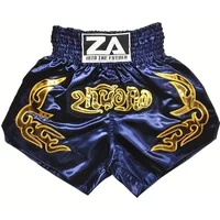 Authentic ZA Into The Futuer Muay Thai Boxing Shorts | Navy Blue with Golden Embroidery (Asian XL / UK M)