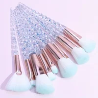 10-Piece Crystal Handle Makeup Brush Set – Rose Gold & Blue