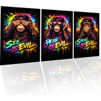 See Hear Speak No Evil Poster Set – A3 High Gloss Wall Art – 3 Pack Colourful Monkey Posters