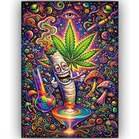 TRIPPY WEED POSTER MARIJUANA PSYCHEDELIC WALL ART A3 – SPLIFF MAN SMOKING JOINT STONER ROOM DECOR