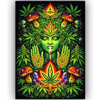 TRIPPY WEED POSTER MARIJUANA PSYCHEDELIC WALL ART A3 – SPIRITUAL GODDESS MUSHROOM ALIEN STONER ROOM DECOR