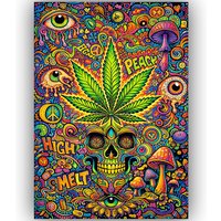 TRIPPY WEED POSTER MARIJUANA PSYCHEDELIC WALL ART A3 – CANNABIS SKULL MUSHROOM STONER ROOM DECOR