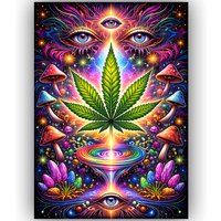 TRIPPY COSMIC WEED POSTER MARIJUANA PSYCHEDELIC WALL ART A3 – EYES MUSHROOM STONER ROOM DECOR