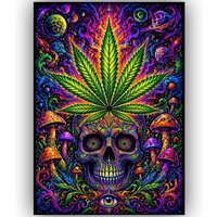 TRIPPY WEED SKULL POSTER MARIJUANA PSYCHEDELIC WALL ART A3 – COSMIC PLANETS STONER ROOM DECOR