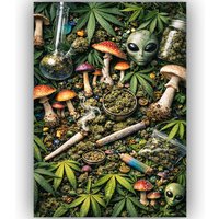 TRIPPY REALISTIC WEED POSTER MARIJUANA PSYCHEDELIC WALL ART A3 – STONER BONG ALIEN MUSHROOM ROOM DECOR