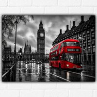 London Red Bus Poster A3 – Big Ben London Wall Art Print – Black & White Cityscape - Red Double Decker Bus
