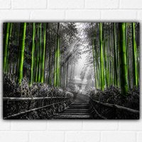 Bamboo Forest Green Glow Poster A3 – Japanese Zen Bamboo Wall Art Print – Nature Pathway Decor
