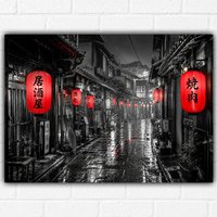Japanese Lantern Alley Poster A3 – Tokyo Japan Wall Art Print – Black & White Street Scene with Red Lanterns