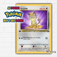 Meowth Pokémon Card Poster A3 – Retro Anime Gamer Wall Art Print – Trading Card