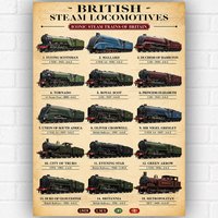British Steam Locomotives Poster A3 Flying Scotsman Mallard Railway Train Wall Art Print