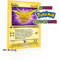Zapdos Pokémon Card Poster A3 – 1st Edition Style Anime Wall Art – Electric Bird