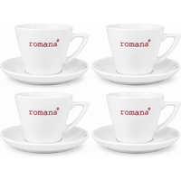 Romana Coffee Cup & Saucer Set of 4 | White Ceramic Cappuccino Latte Mug Cups