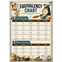 Kitchen Equivalency Chart Poster Cup & Measurement Conversion Baking Guide A3