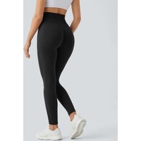 Halara OneForm Seamless Flow High Waisted Ruched Plain Leggings - Black - L(full_length)