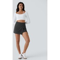 Halara High Waisted Back Zipper Split Hem 2-in-1 Corduroy Casual Skirt - Phantom - XL(regular)