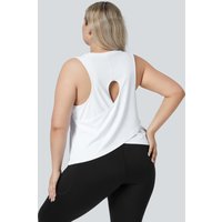 Halara Cut Out Crossover Hem Solid Yoga Plus Size Tank Vest Top - White - 1X