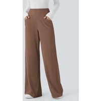Halara Halara Flex™ High Waisted Tummy Control Pockets Wide Leg Micro Waffle Work Trousers - Shitake - XS(regular)