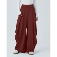 Halara Mid Rise Multiple Pockets Draped Wide Leg Casual Trousers - Madder Brown - XL(regular)