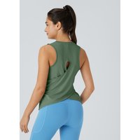 Halara Cut Out Crossover Hem Solid Yoga Tank Vest Top - Dark Ivy - XL