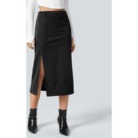 Halara High Waisted Invisible Zipper Split Hem Midi Corduroy Casual Skirt - Black - XL(regular)