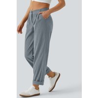 Halara Mid Rise Zipper Pocket Corduroy Casual Trousers - Blue Flower Gray - XXS(petite)