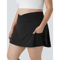 Halara Everyday SoftlyZero™ Airy Crossover Pocket 2-in-1 InstantCool Tennis Plus Size Skirt-Lucid - Black - 4X