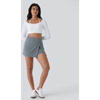 Halara High Waisted Back Zipper Split Hem 2-in-1 Corduroy Casual Skirt - Blue Flower Gray - XL(regular)