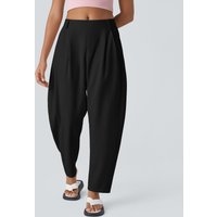 Halara Mid Rise Pocket Barrel Leg Work Trousers - Black - XL(regular)