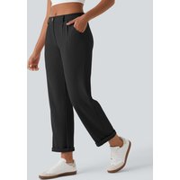 Halara Mid Rise Zipper Pocket Waffle Casual Trousers - Black - XL(tall)