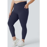 Halara SoftlyZero™ High Waisted Crossover Pocket Plain Plus Size Full Length Leggings - Peacoat - 1X
