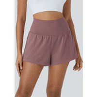 Halara SoftlyZero™ Airy Super High Waisted 2-in-1 InstantCool Yoga Shorts with Pockets - Deep Tea Brown - XL