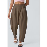 Halara Mid Rise Pocket Barrel Leg Work Trousers - Shitake - XL(regular)