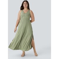 Halara U Neck Flowy Maxi Casual Plus Size Tank Dress - Light Green Floral Yarn - 3X