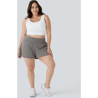 Halara Super High Waisted Back Pocket & Side Hidden Pocket 2-in-1 Yoga Plus Size Shorts 4''-Longer Length - Steeple Gray - 3X(Long)