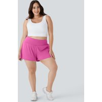 Halara Super High Waisted Back Pocket & Side Hidden Pocket 2-in-1 Yoga Plus Size Shorts 4''-Longer Length - Fuchsia Fedora - 3X(Long)