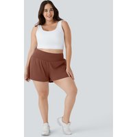 Halara Super High Waisted Back Pocket & Side Hidden Pocket 2-in-1 Yoga Plus Size Shorts 4''-Longer Length - Sequoia - 3X(Long)