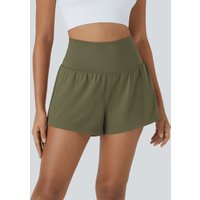 Halara SoftlyZero™ Airy Super High Waisted 2-in-1 InstantCool Yoga Shorts with Pockets - Withered Green - XL