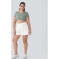 Halara Super High Waisted Back Pocket & Side Hidden Pocket 2-in-1 Yoga Plus Size Shorts 4''-Longer Length - White - 3X(Long)