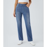 Halara Halara Flex™ High Waisted Pockets Straight Leg Washed Casual Jeans - Blue Spruce Denim - S(tall)