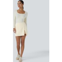 Halara High Waisted Back Zipper Split Hem 2-in-1 Corduroy Casual Skirt - White Swan - XL(regular)