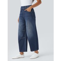 Halara Halara Flex™ Mid Rise Pockets Barrel Leg Casual Jeans - Distressed Denim Dark Blue - XL(petite)