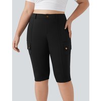 Halara DayStretch High Waisted Skinny Pedal Pusher Casual Plus Size Cargo Trousers with Pockets - Black - 3X