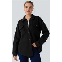 Halara Long Sleeve Fleece Casual Jacket with Pockets - Black - XL