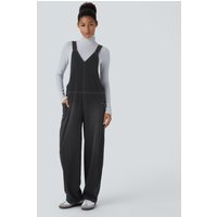 Halara Halara Flex™ V Neck Pocket Washed Denim Casual Dungarees - Dirty Grey Black Denim - XL(petite)