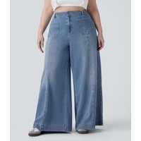 Halara Halara Flex™ High Waisted Pockets Washed Casual Wide Leg Plus Size Jeans - Azure Blue Denim - 3X(regular)