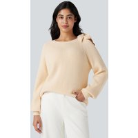 Halara Round Neck Tie Side Long Sleeve Jumper Knit Casual Top - White Smoke - XL