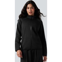 Halara Stand Collar Long Sleeve Zip Fly Hiking Fleece Heathered Jacket with Pockets - Black - XL