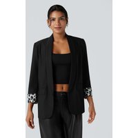 Halara Lapel Long Sleeve Leopard Print Twill Work Blazer with Pockets - Black - XL