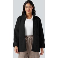 Halara Stand Collar Zip Fly Relaxed Hiking Teddy Jacket with Pockets - Black - XL